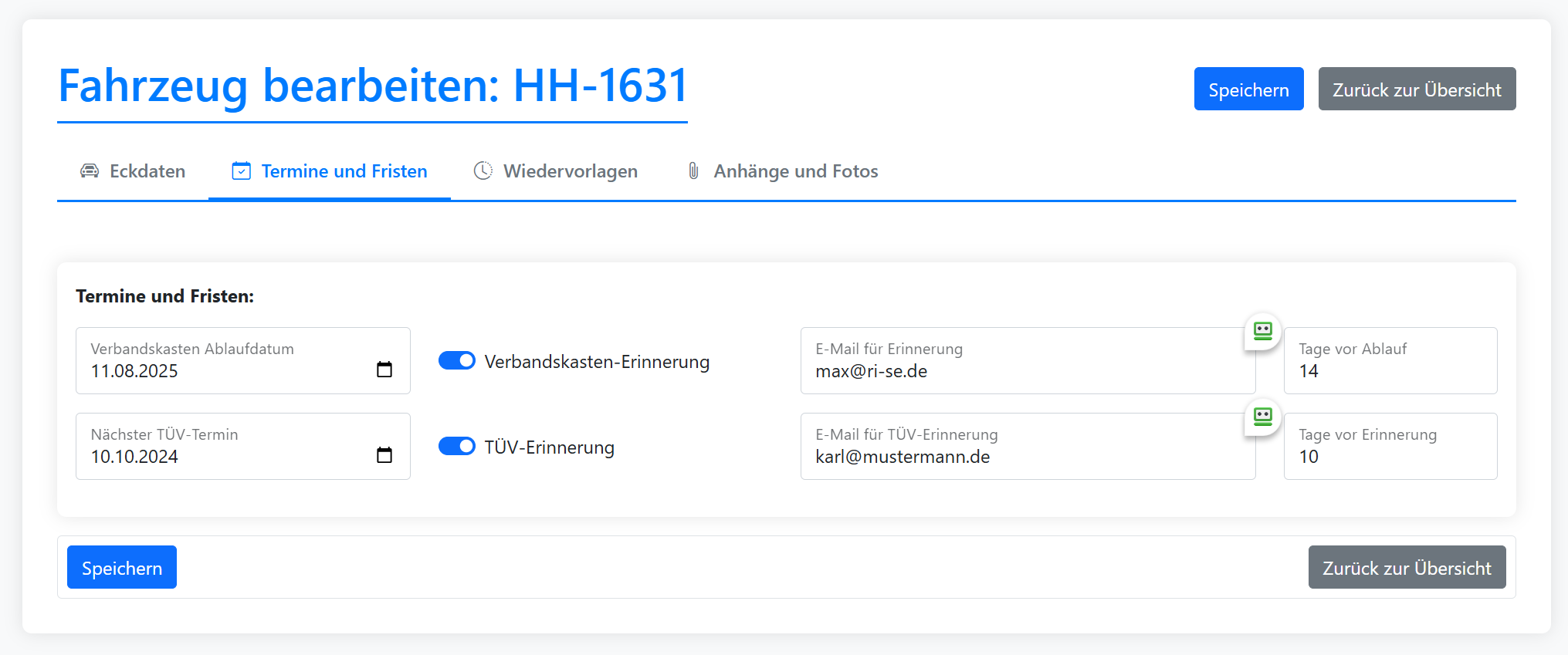 TÜV- und Verbandskastenüberwachung
