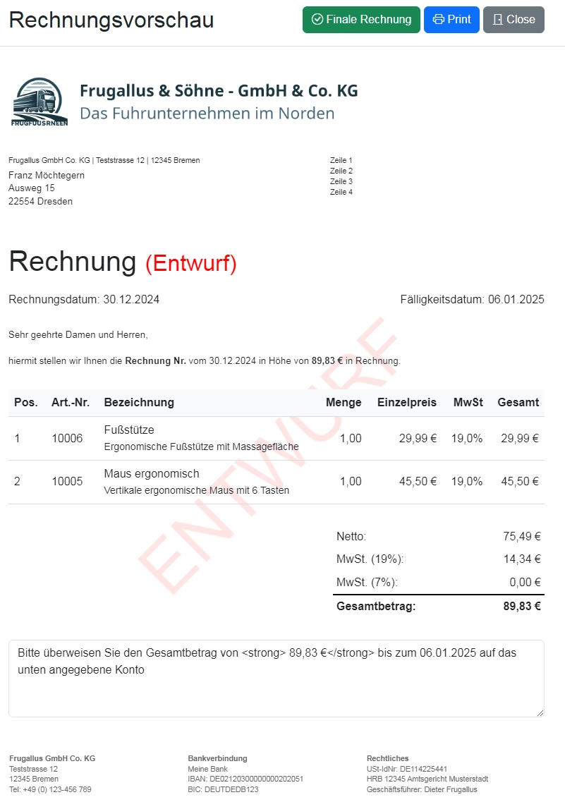 Rechnungsvorschau