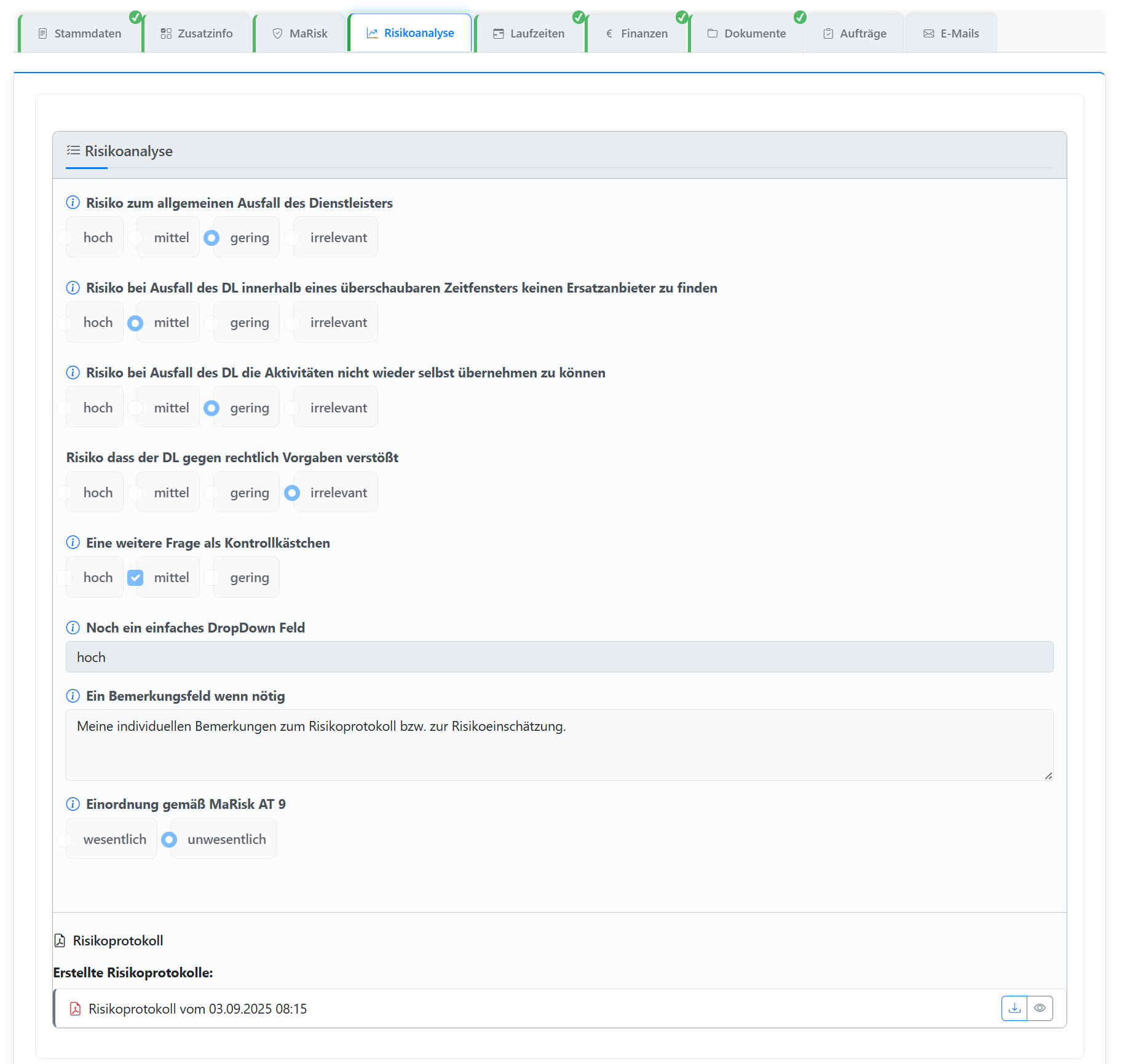 Risikoanalyse mit PDF-Protokoll-Generierung